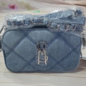 Steve Madden Blue Denim Crossbody Bag with Silver Accents